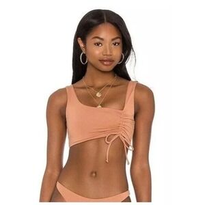 L*Space Wilder Putty Women's Beige Brown Scrunched Swim Top Sz S